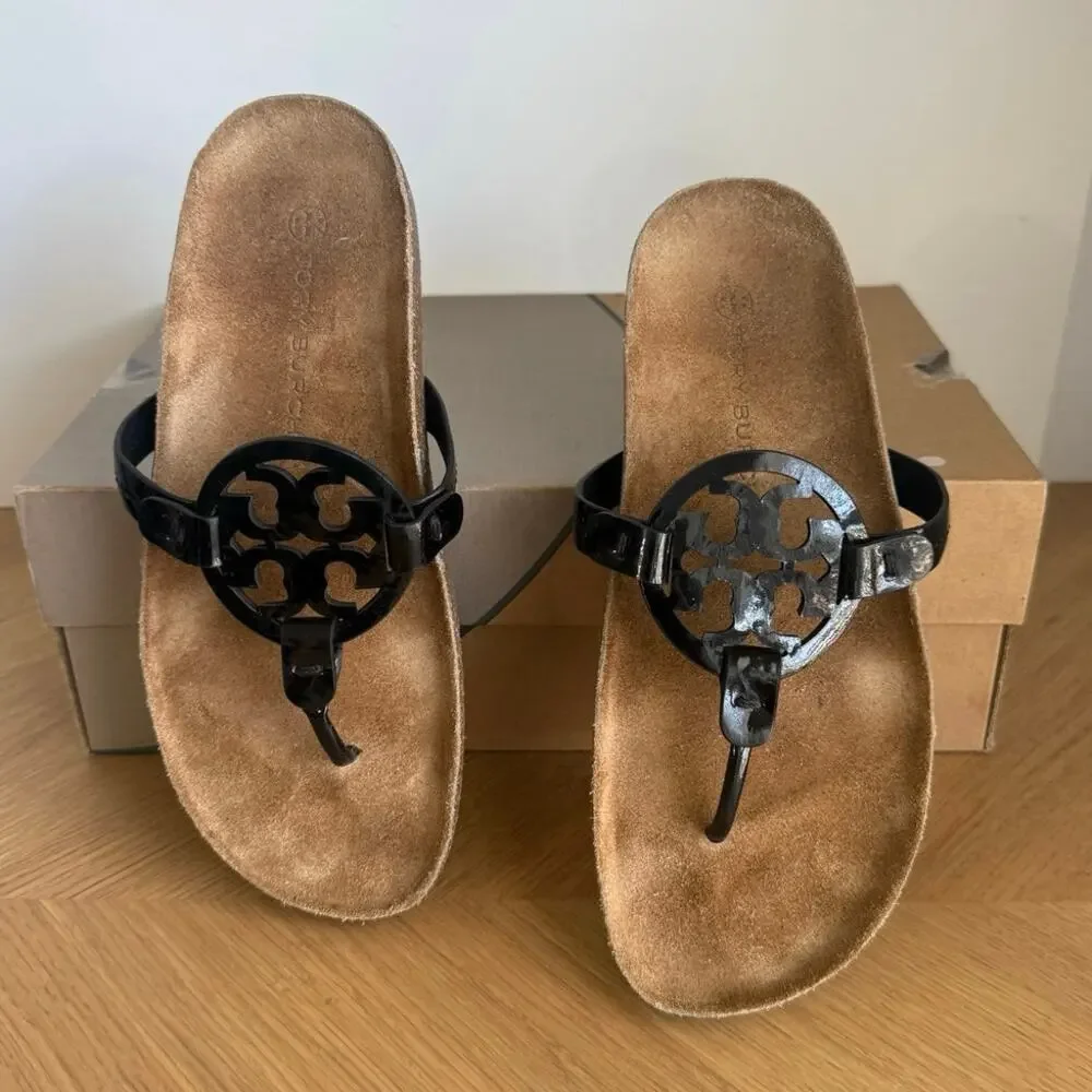 Tory Burch Miller Cloud Patent Black Women Sandals- SZ 8